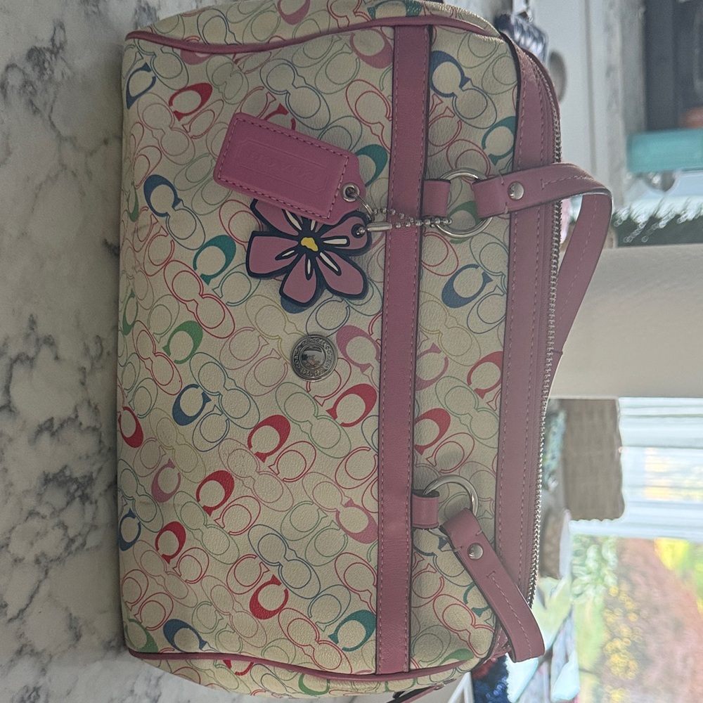 Coach Pink and Cream Signature Shoulder Bag